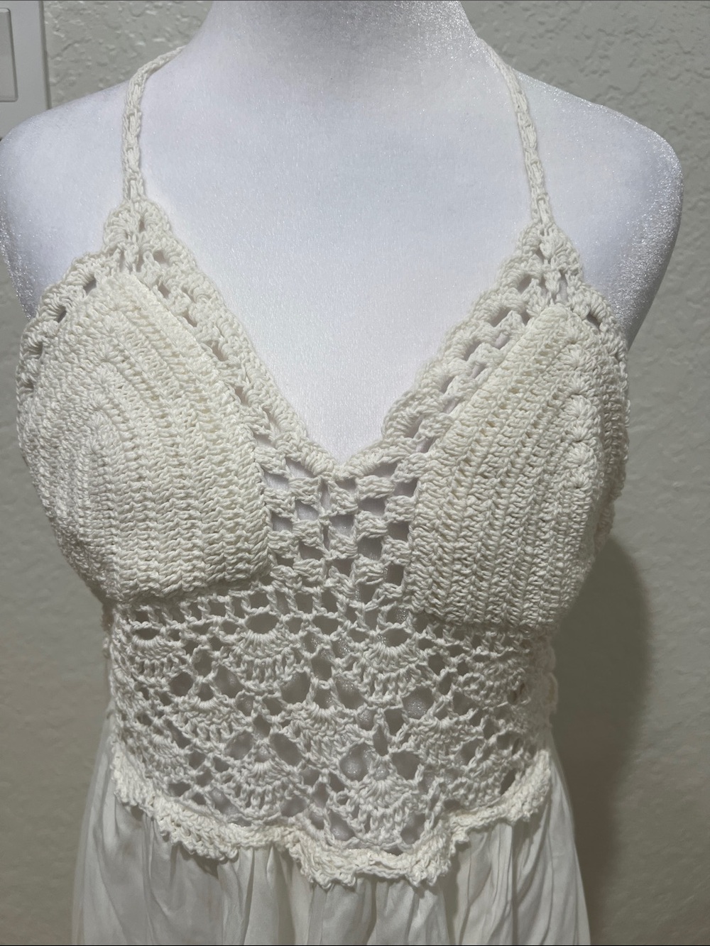 White Crochet Halter Maxi Dress - Picture 2 of 12